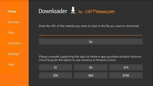 Descarga del archivo APK mediante la aplicación Downloader en Fire TV Stick