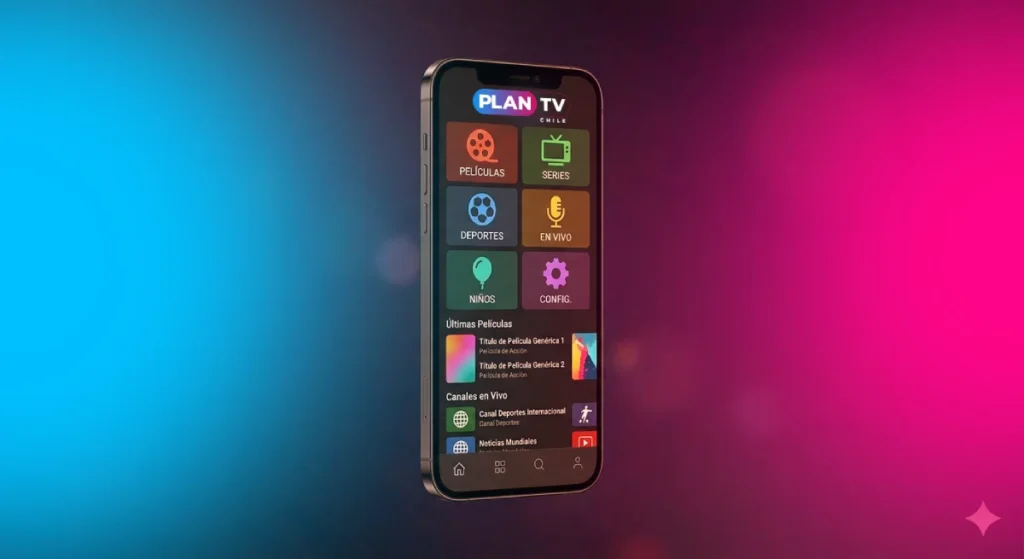 Interfaz de app IPTV Smarters Pro en smartphone para ver canales en Chile